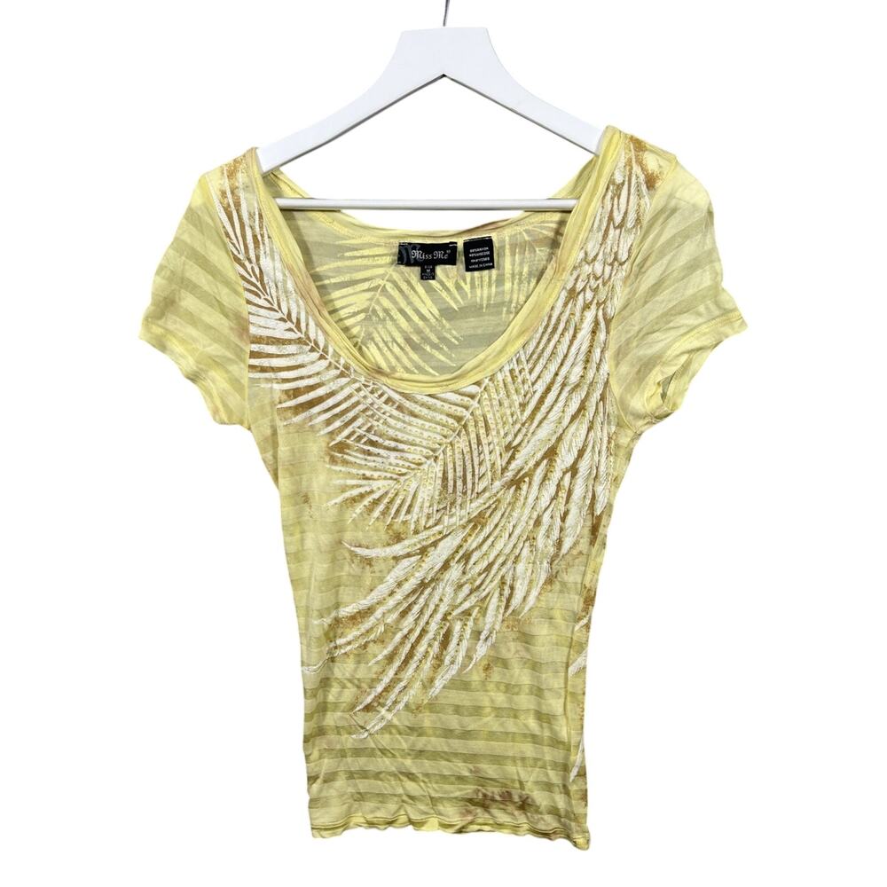 Miss Me Y2K Cybergrunge McBling‎ Yellow Tee Short Sleeve Size Medium